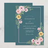 Invitation Mariage Botanique Teal Joyeux (Devant / Derrière)