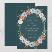 Invitation Mariage Botanique Teal Luxuriant (Devant / Derrière)