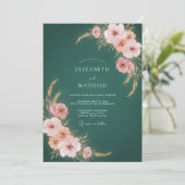 Invitation Mariage Botanique Teinte de Rose Turquoise (Debout devant)