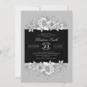 Invitation Mariage Botanique Tendances Gris Noir Art en Ligne (Devant)