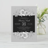 Invitation Mariage Botanique Tendances Gris Noir Art en Ligne (Debout devant)