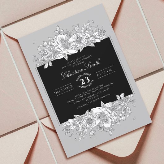Invitation Mariage Botanique Tendances Gris Noir Art en Ligne
