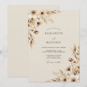 Invitation Mariage Botanique Terne Sépia (Devant / Derrière)