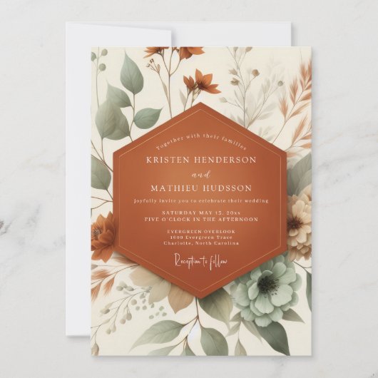 Invitation Mariage Botanique Terracotta Sage (Devant)