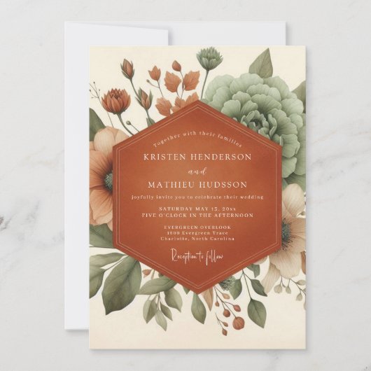 Invitation Mariage Botanique Terreux Sage (Devant)
