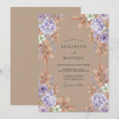 Invitation Mariage Botanique Terreux Violet (Devant / Derrière)