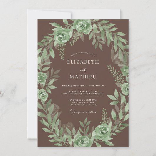 Invitation Mariage Botanique Terrien Brun (Devant)