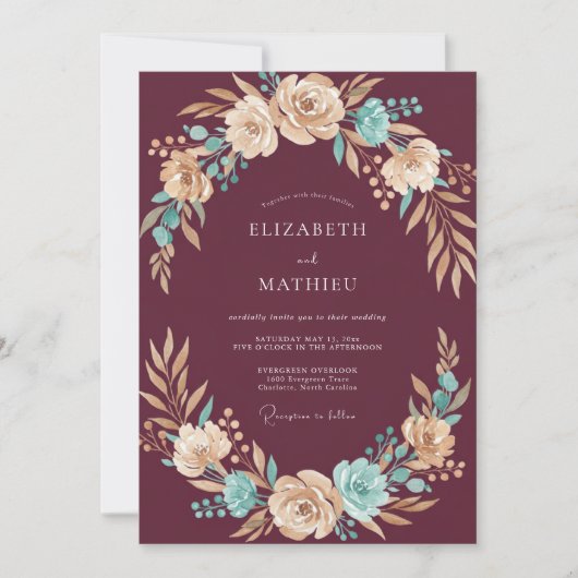 Invitation Mariage Botanique Tilleul Rich Teal (Devant)