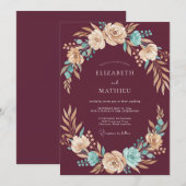 Invitation Mariage Botanique Tilleul Rich Teal (Devant / Derrière)