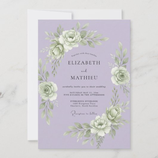 Invitation Mariage Botanique Timeless Lavande (Devant)