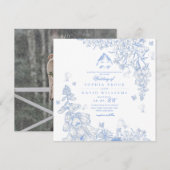 Invitation Mariage Botanique Toile Bleu Blanc (Devant / Derrière)