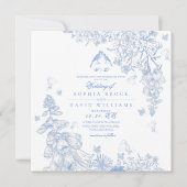 Invitation Mariage Botanique Toile Bleu Blanc (Devant)