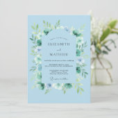 Invitation Mariage Botanique Tranquille Bleu Cyan (Debout devant)