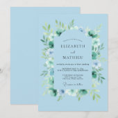 Invitation Mariage Botanique Tranquille Bleu Cyan (Devant / Derrière)