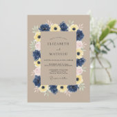 Invitation Mariage Botanique Tranquille Bleu Marine (Debout devant)