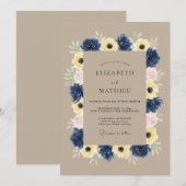 Invitation Mariage Botanique Tranquille Bleu Marine (Devant / Derrière)