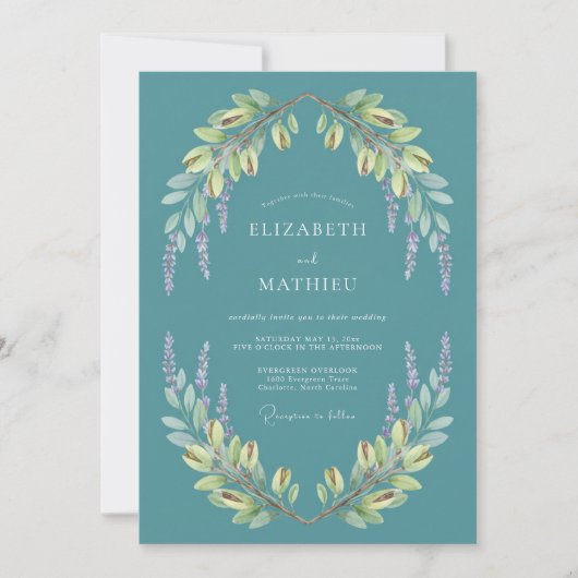 Invitation Mariage Botanique Tranquille Sarcelle (Devant)