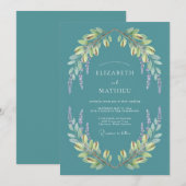 Invitation Mariage Botanique Tranquille Sarcelle (Devant / Derrière)