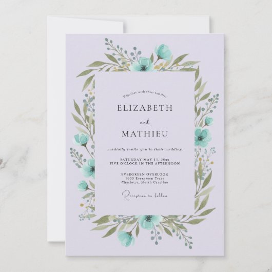 Invitation Mariage Botanique Tranquille Teinte Lavande (Devant)