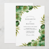 Invitation Mariage Botanique Tranquille Vert Émeraude (Devant / Derrière)
