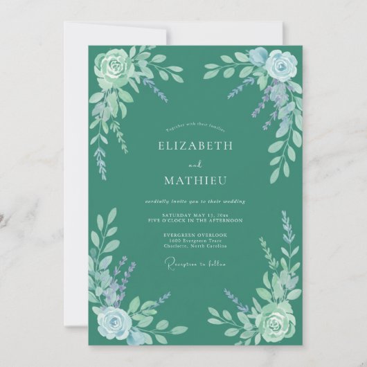 Invitation Mariage Botanique Tranquille Vert Jade (Devant)