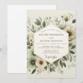 Invitation Mariage Botanique Tranquille Vert Sauge (Devant / Derrière)
