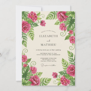 Invitation Mariage botanique tropical d'été magenta