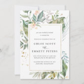 Invitation Mariage botanique tropical d'or vert (Devant)