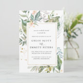 Invitation Mariage botanique tropical d'or vert (Debout devant)