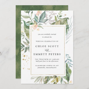 Invitation Mariage botanique tropical d'or vert