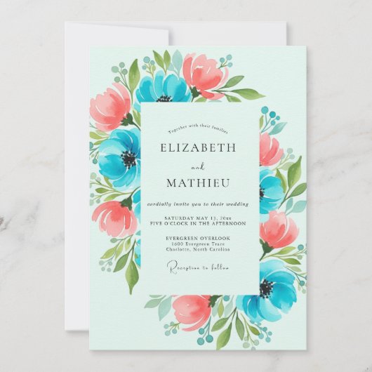 Invitation Mariage Botanique Turquoise Animé (Devant)