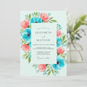 Invitation Mariage Botanique Turquoise Animé (Debout devant)