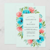 Invitation Mariage Botanique Turquoise Animé (Devant / Derrière)