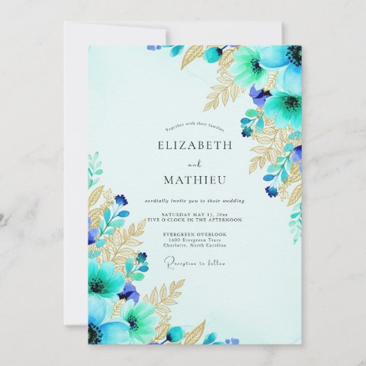 Invitation Mariage botanique turquoise exubérant (Devant)
