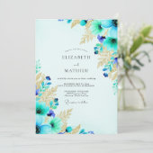 Invitation Mariage botanique turquoise exubérant (Debout devant)