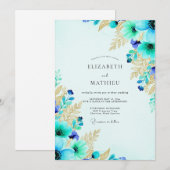 Invitation Mariage botanique turquoise exubérant (Devant / Derrière)