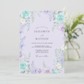 Invitation Mariage Botanique Turquoise Lavande (Debout devant)