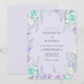 Invitation Mariage Botanique Turquoise Lavande (Devant / Derrière)