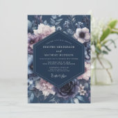 Invitation Mariage Botanique Velouté Bleu Marine (Debout devant)