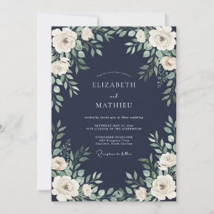 Invitation Mariage Botanique Verdoyant Bleu Marine
