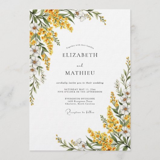 Invitation Mariage Botanique Verdoyant Jaune (Devant)