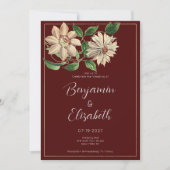 Invitation Mariage botanique vert blanc bordeaux (Devant)
