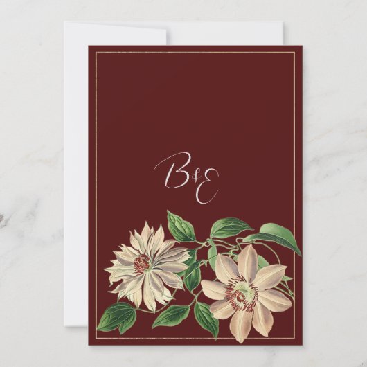 Invitation Mariage botanique vert blanc bordeaux (Dos)