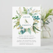 Invitation Mariage botanique vert blanc et or (Debout devant)