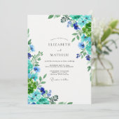 Invitation Mariage Botanique Vert Bleu Vif (Debout devant)