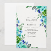 Invitation Mariage Botanique Vert Bleu Vif (Devant / Derrière)