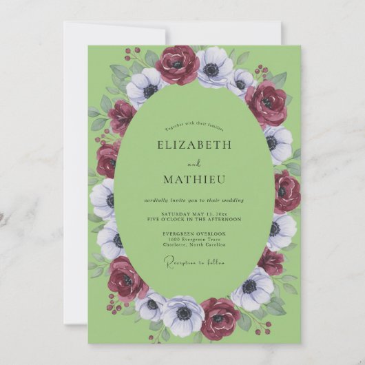 Invitation Mariage Botanique Vert Citron Atmosphérique (Devant)