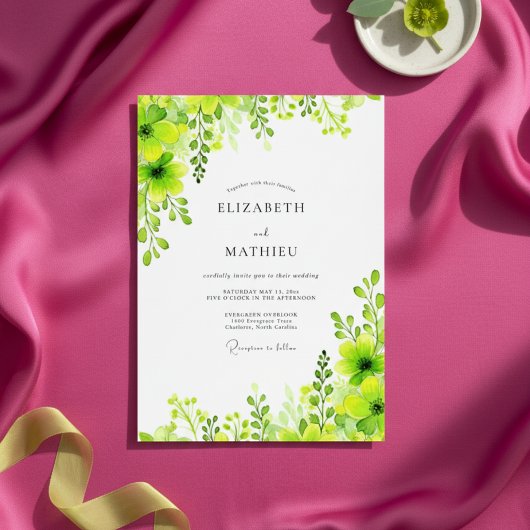 Invitation Mariage botanique vert citron vert