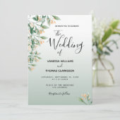Invitation Mariage botanique vert doré Sage (Debout devant)
