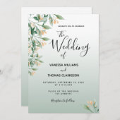 Invitation Mariage botanique vert doré Sage (Devant / Derrière)